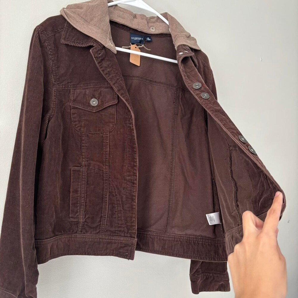 2K Boho Chocolate Brown Western Corduroy ButtonUp Streetwear Jacket Medium Large - Picture 6 of 8